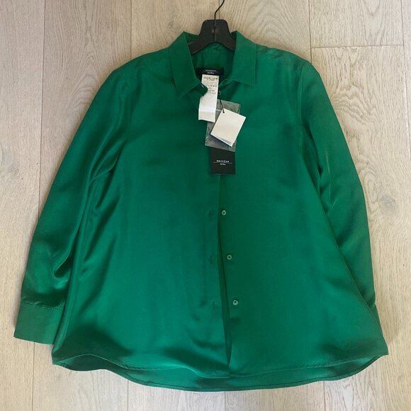 Max Mara - 100% Silk shirt, Emerald Green, Size 6 US - Picture 3 of 9